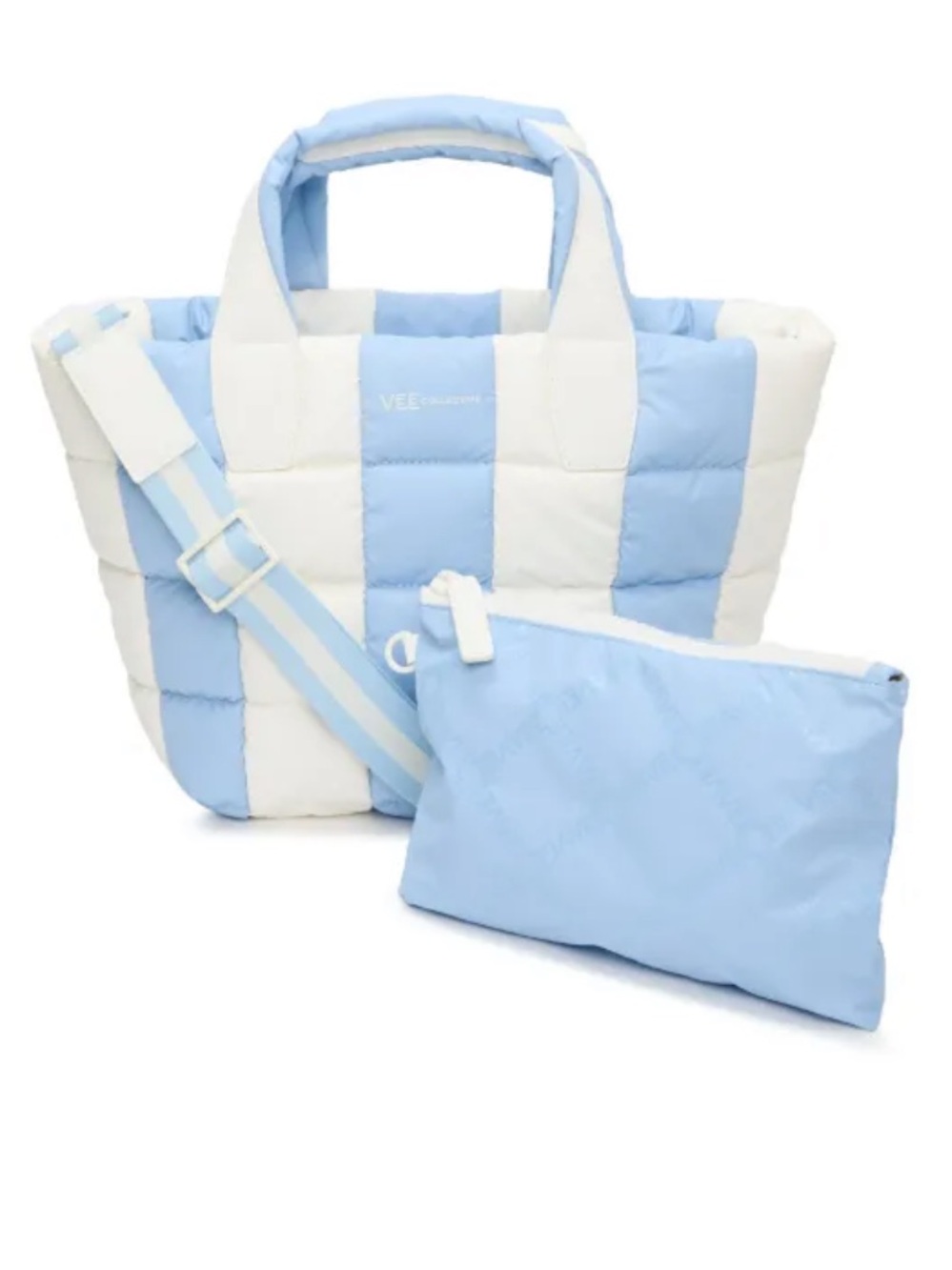 NEW VEE COLLECTIVE MED PORTER TOTE VEGETEL LEATHER BLUE/WHITE - Picture 2 of 5